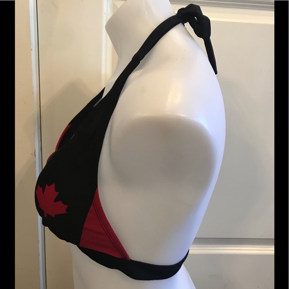 Canada Maple Leaf Bikini Black and Red Top - Picture 4 of 9